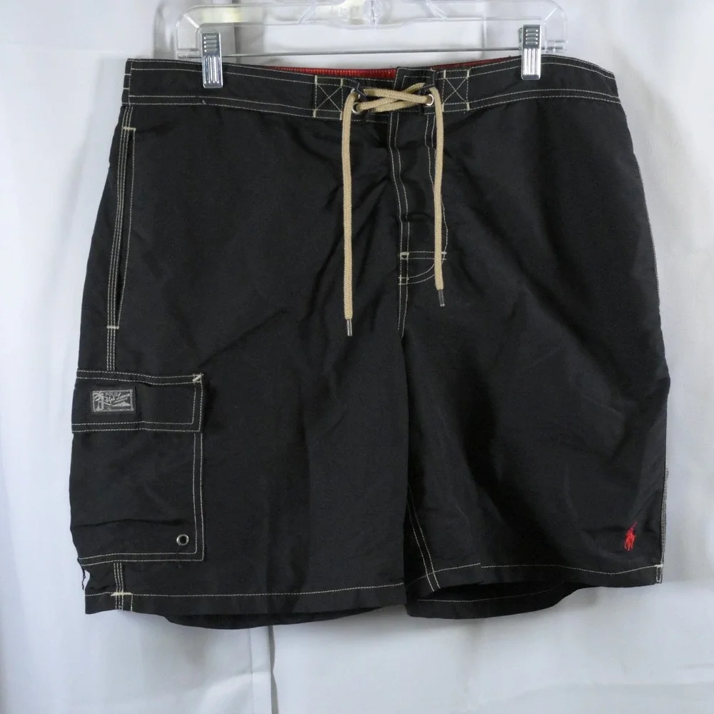 Polo Ralph Lauren  Black‎ Board Shorts Swim Trunks Mens Large Drawstring